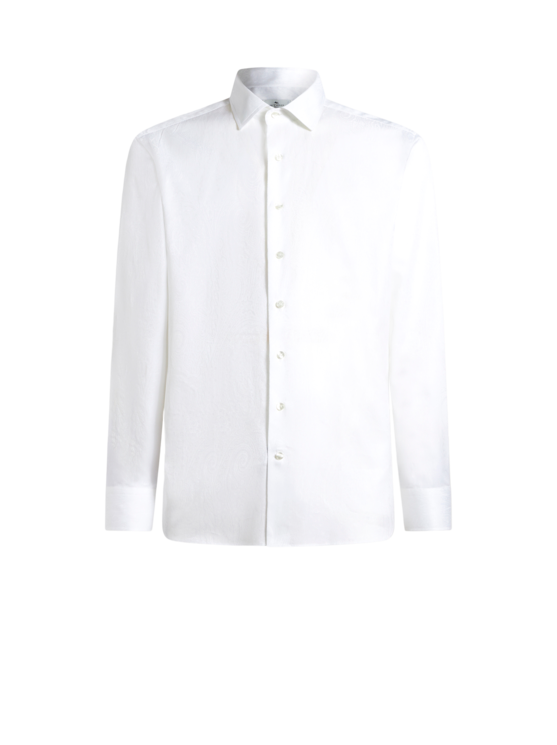 Etro, Chemise En Jacquard De Coton, Homme, Blanc, Taille 37