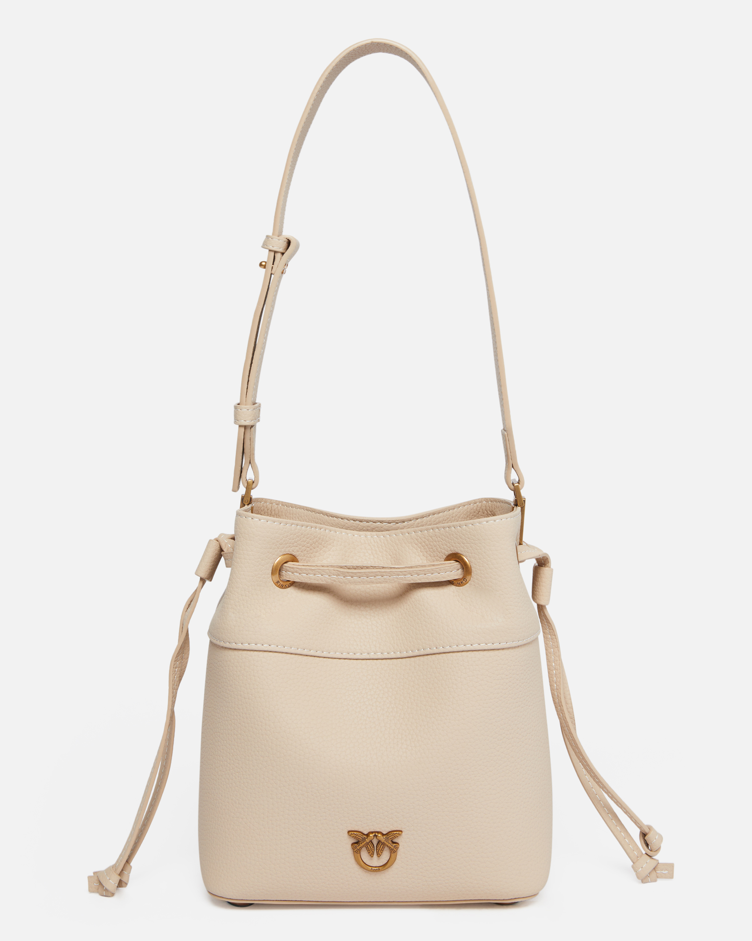 Pinko, Petit sac seau à bandoulière en cuir, Beige-gris fumée-or antique, U