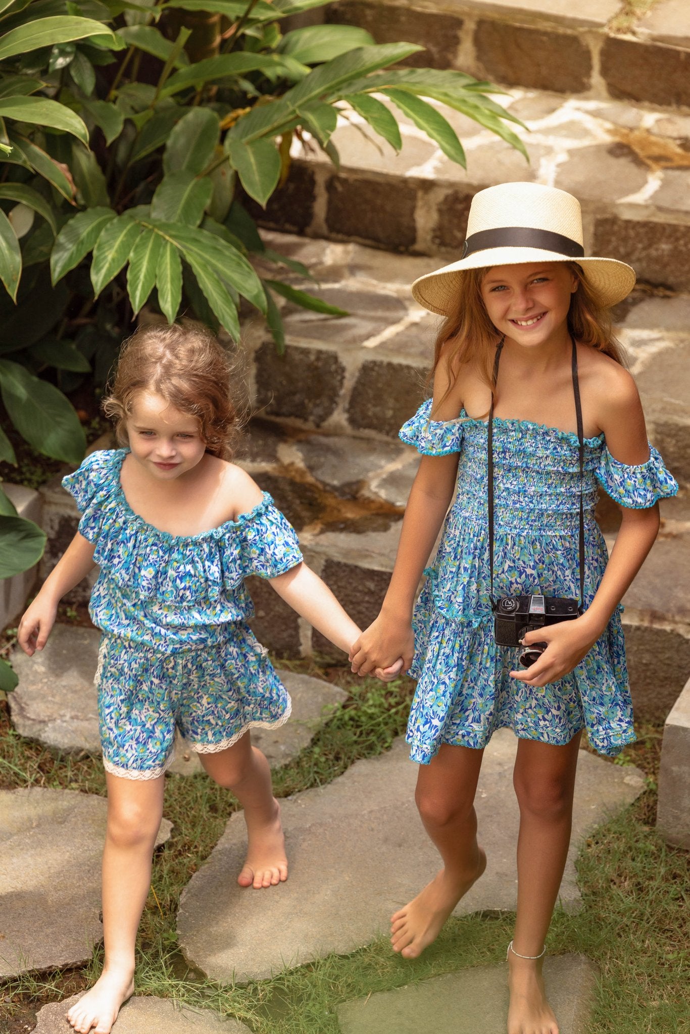 Kids Short Jumpsuit Bella - Blue Ocean Flowers