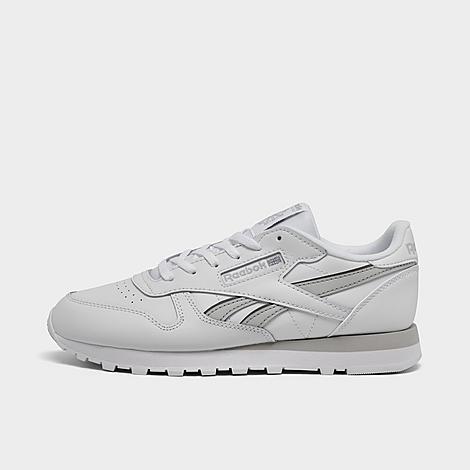 Reebok Big Kids Classic Leather Casual Shoes in White/Grey 3 Size: 4.0