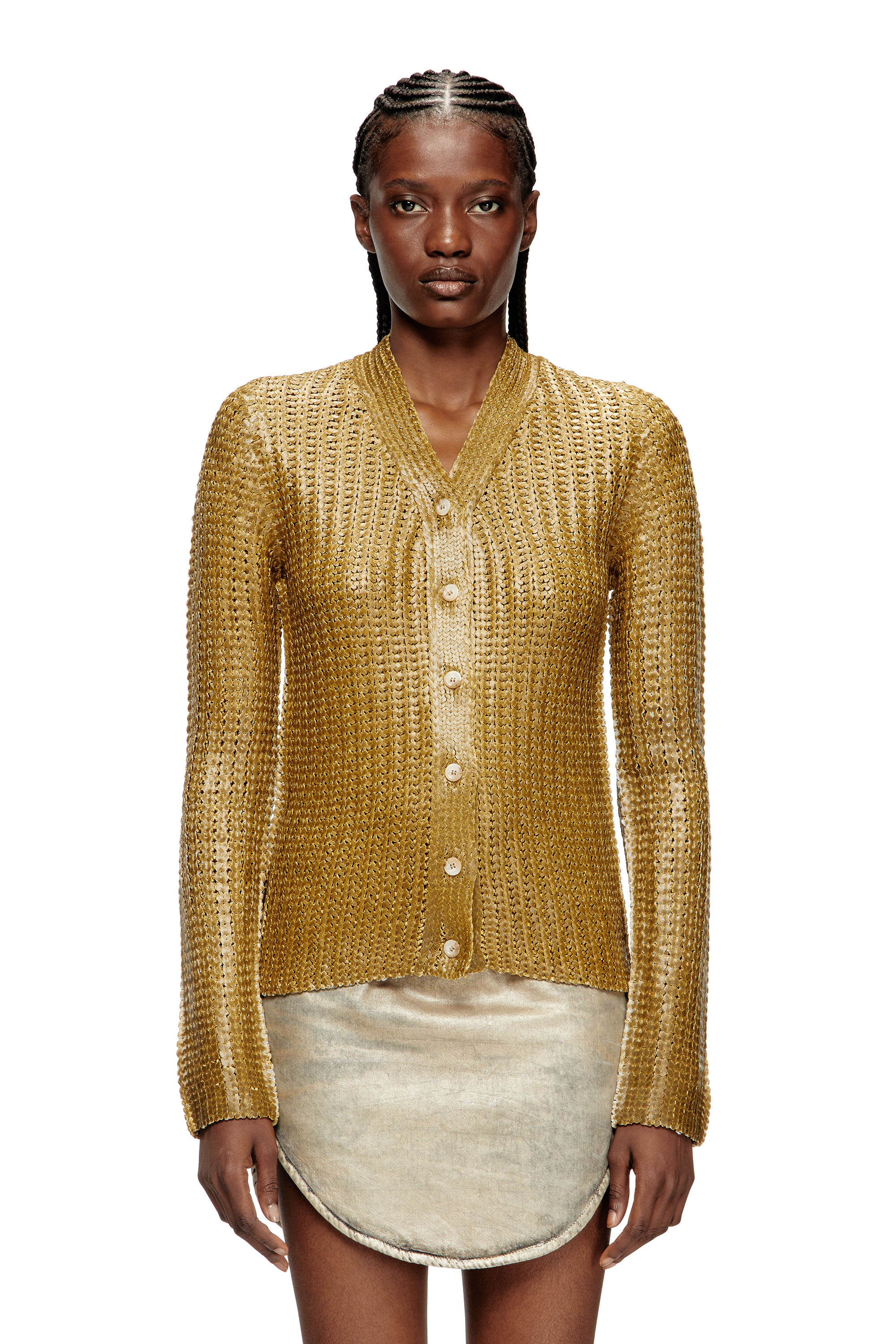 Diesel - Ribbed cardigan with shiny effect - Knitwear - Woman - To Be Defined