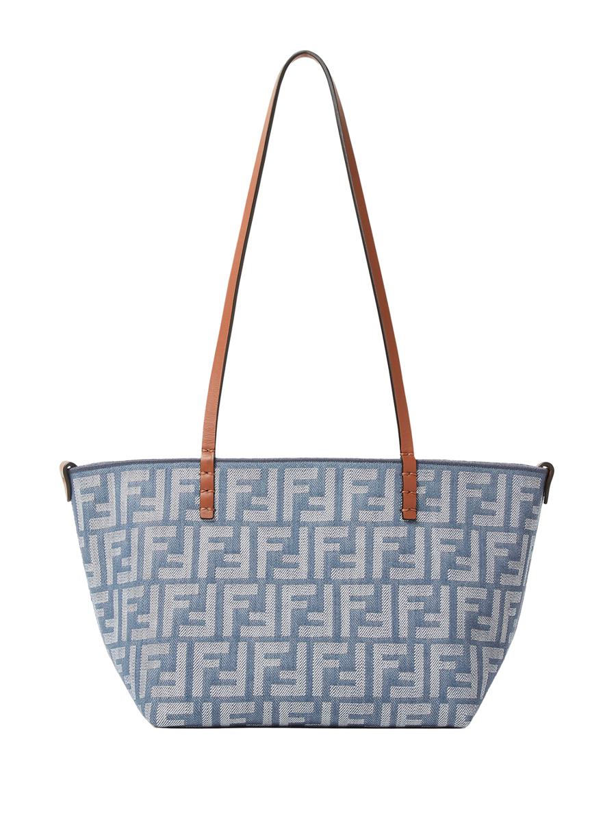 Fendi Small Roll Blue Denim-Effect Ff Jacquard Reversible Shopper Bags
