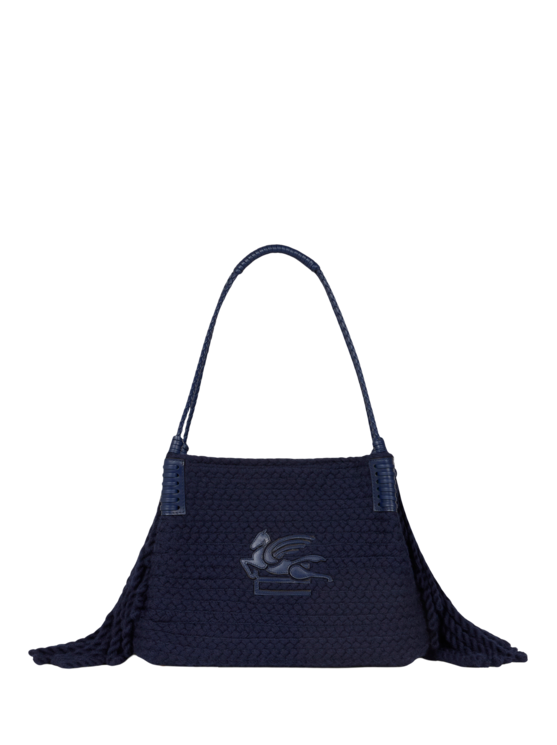 Etro, Cabas Libra En Laine À Franges Petit Modèle, Femme, Bleu Marine