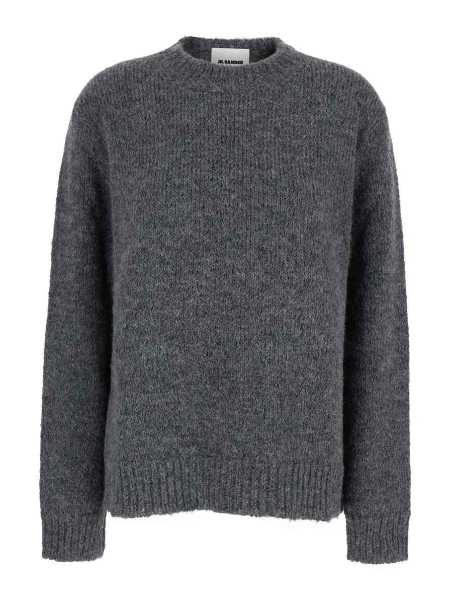 Oversized Grey Sweater With Ribbed Trim In Wool Woman