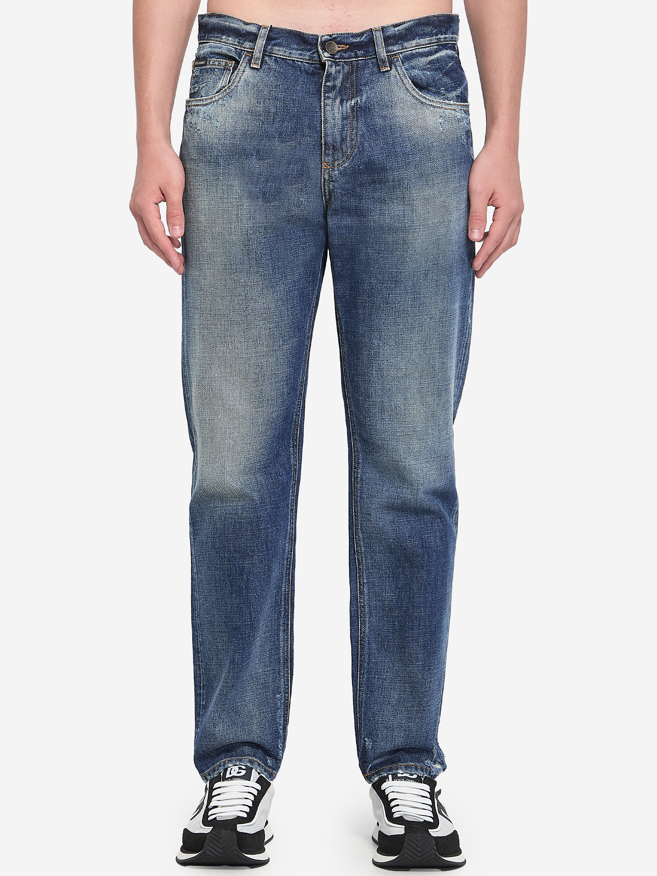 Denim pants with plaque
