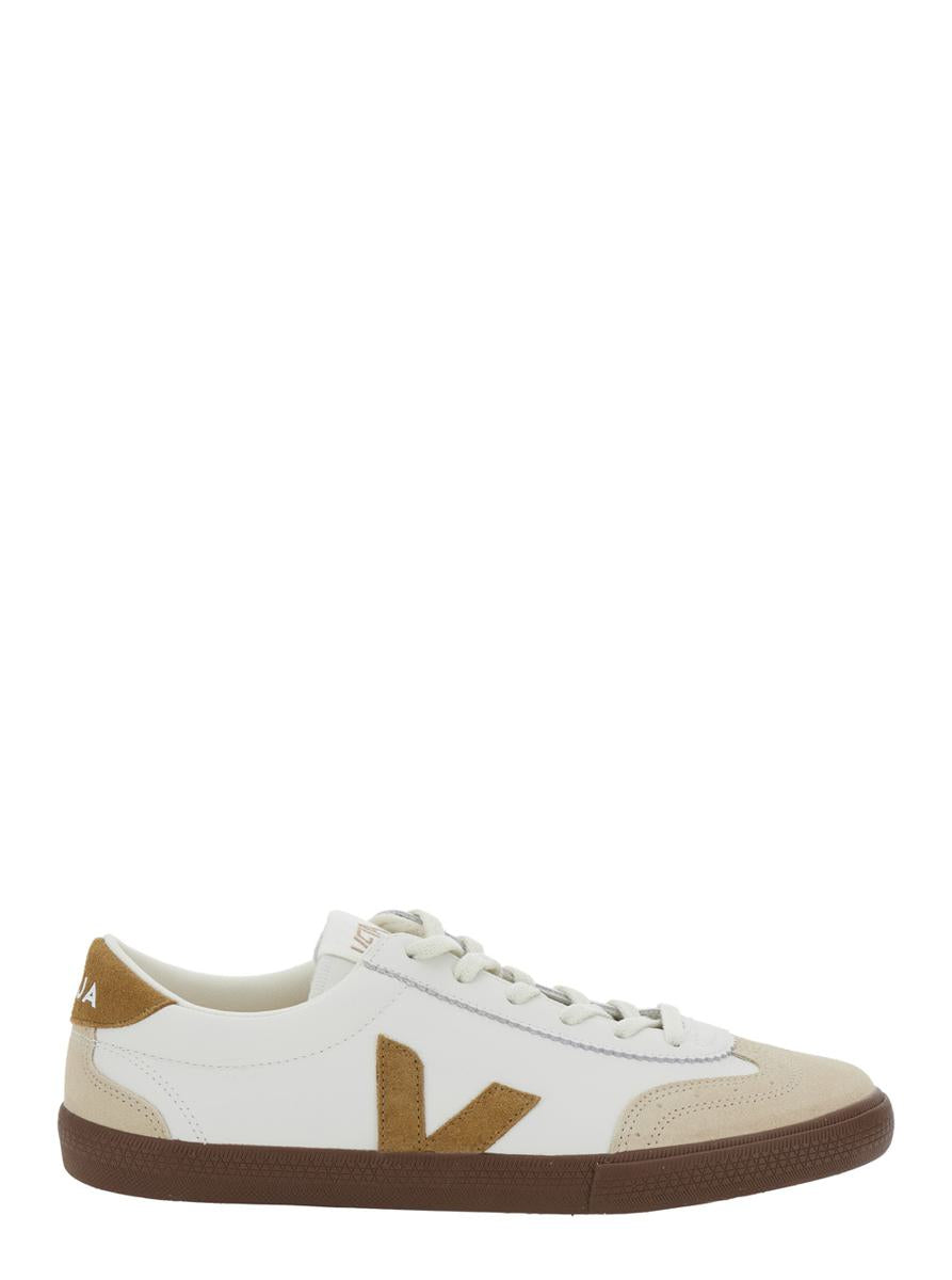 'Volley' White Low Top Sneakers With Contrasting Heel With Logo Lettering And Logo Patch On The Side In Leather Unisex