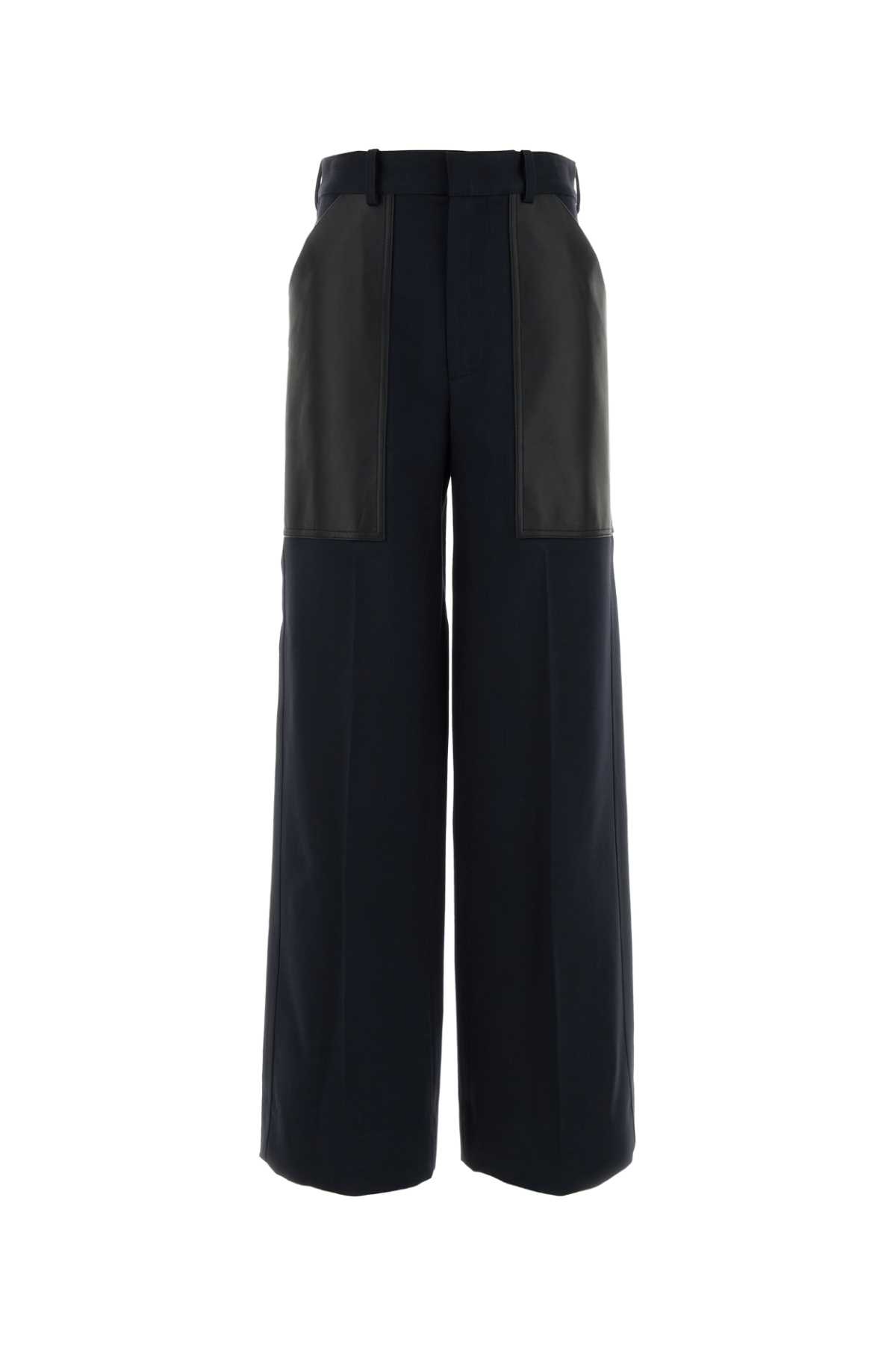 Bottega Veneta Dark Blue Wool And Cotton Palazzo Pant