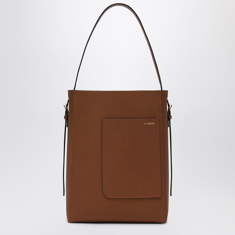 Medium chocolate-coloured leather bucket bag