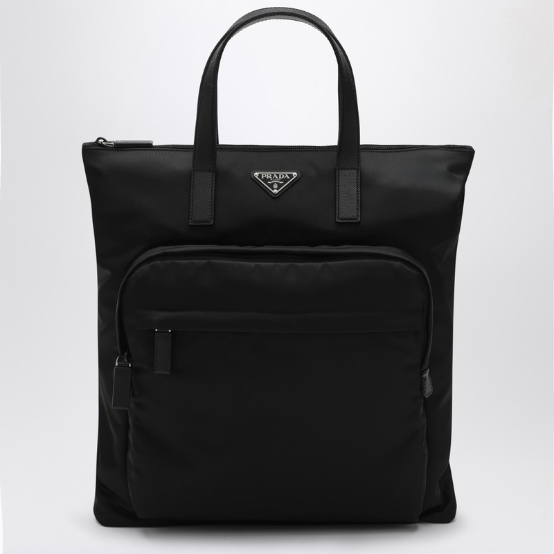 Black Re-Nylon and Saffiano shopping bag