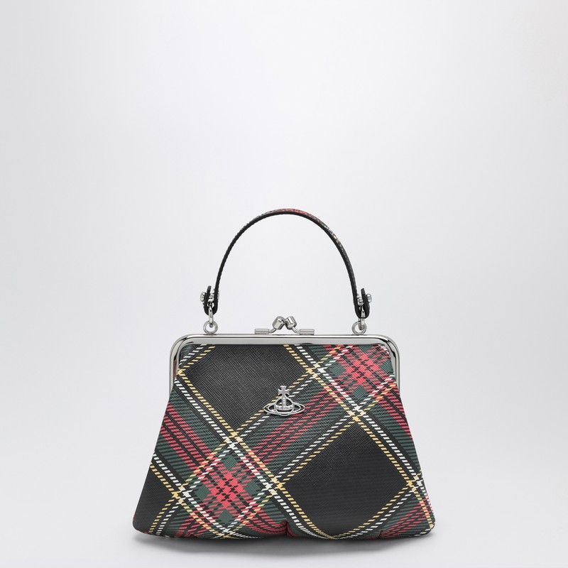 Black Granny bag with tartan pattern