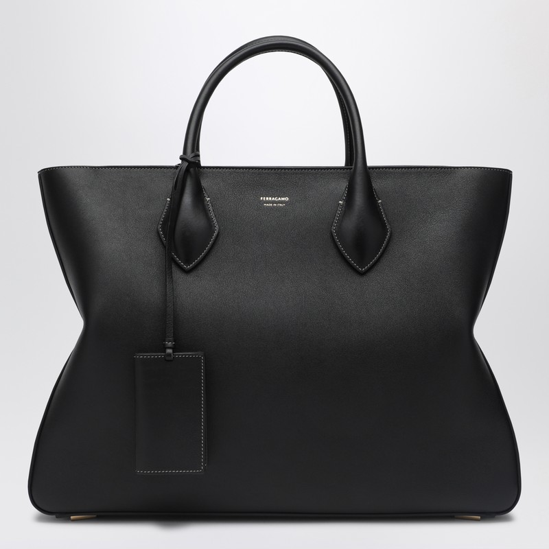Black large calfskin tote bag