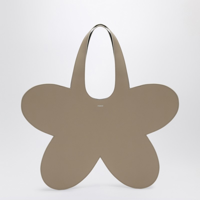 Flower beige leather tote bag
