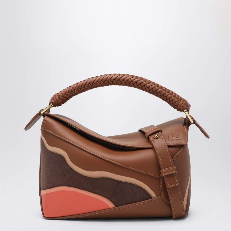 Puzzle Edge small bag Pecan/Parrot Pink