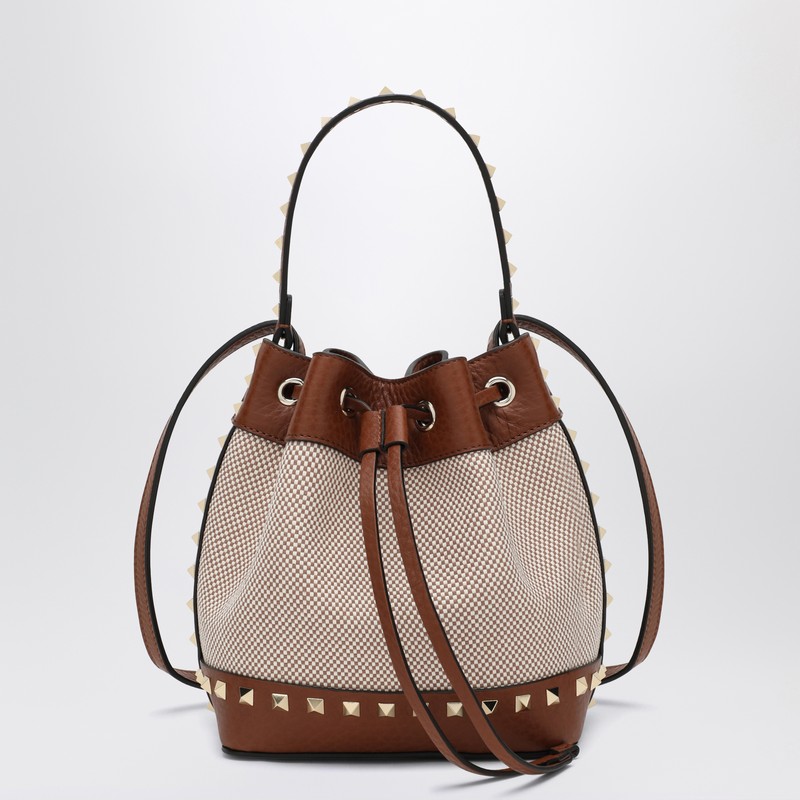 Small Rockstud bucket in fabric and leather