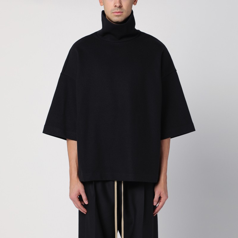 Black cotton and wool turtleneck sweater