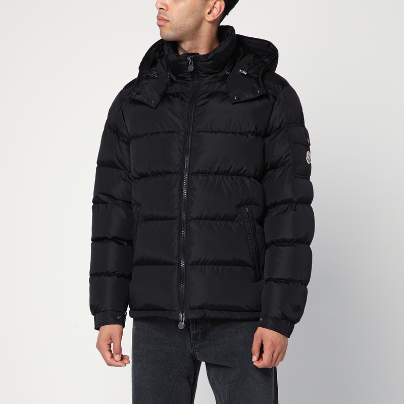 Black hooded puffer jacket in nylon