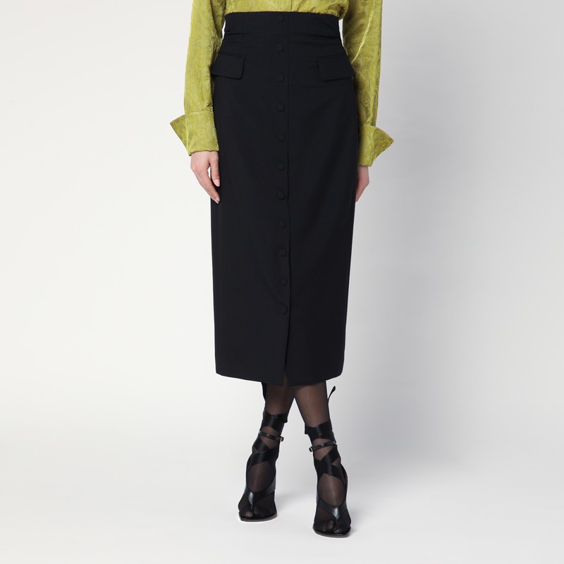 Black wool and mohair midi skirt
