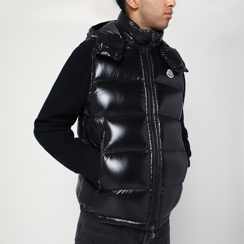 Glossy black zip-up vest