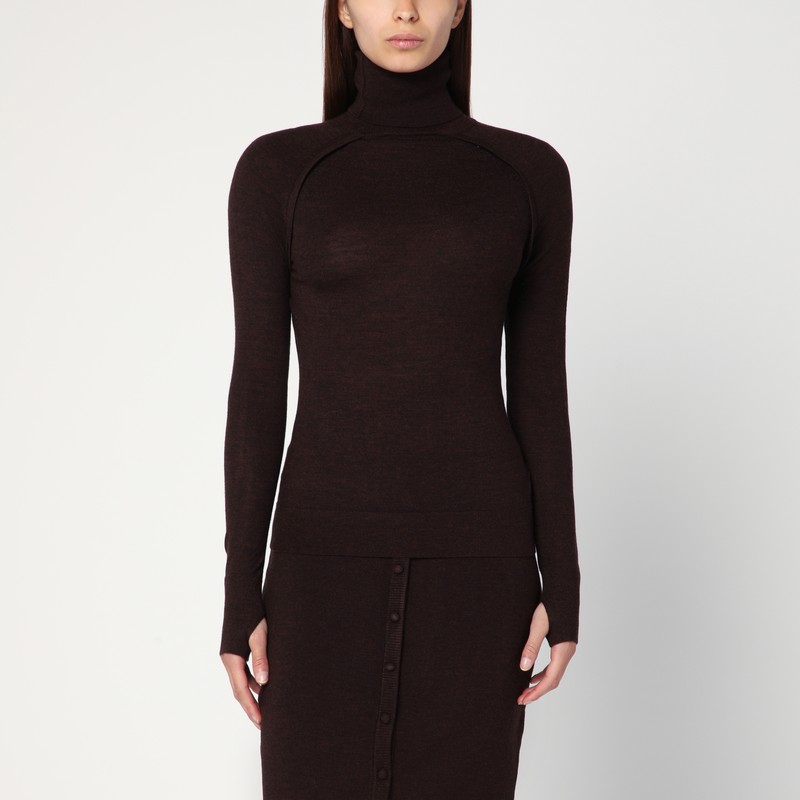 Brown turtleneck sweater in wool