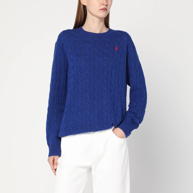 Cobalt blue cable-knit sweater in wool and cashmere