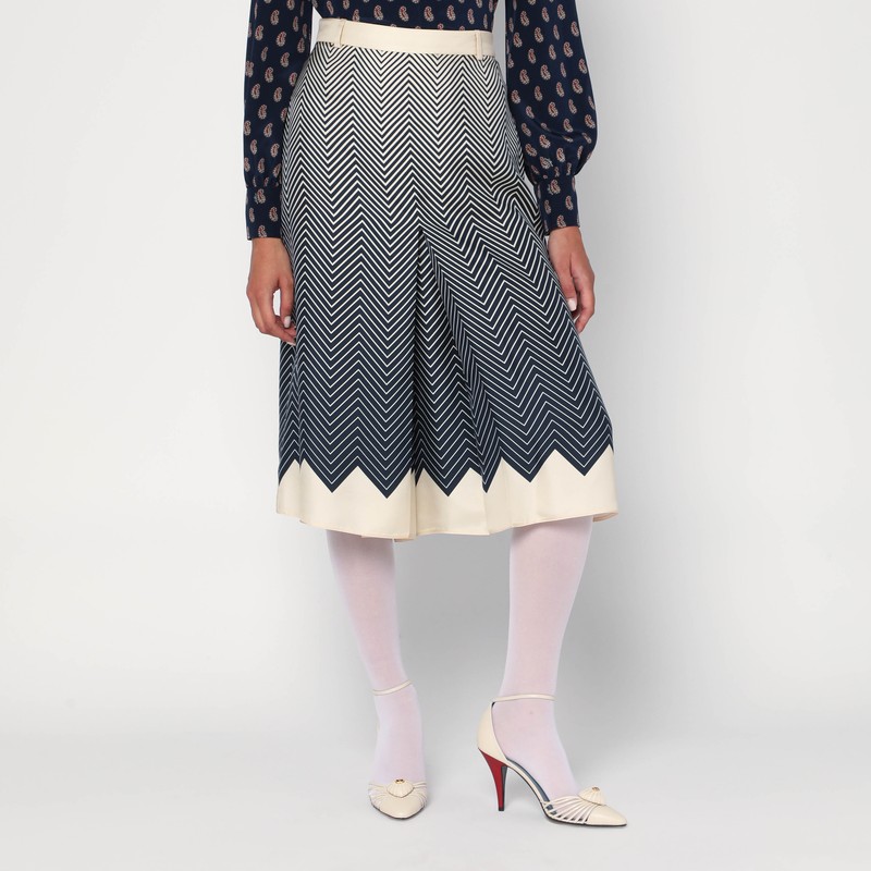 Blue/ivory silk skirt