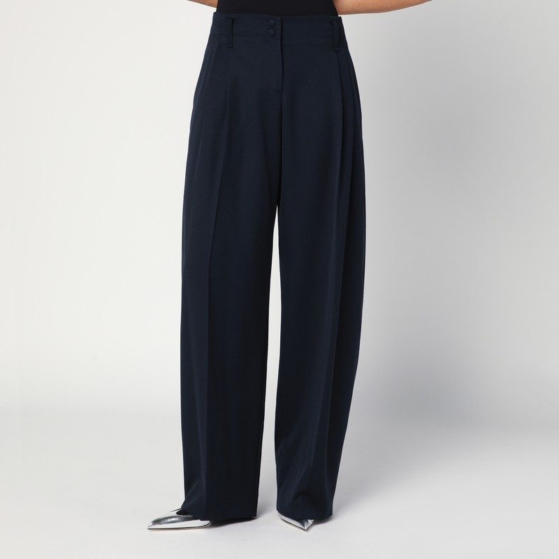 Wide navy blue wool trousers