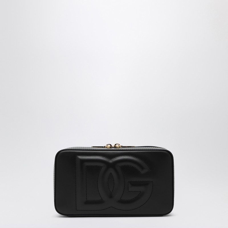 Black leather shoulder bag with logo