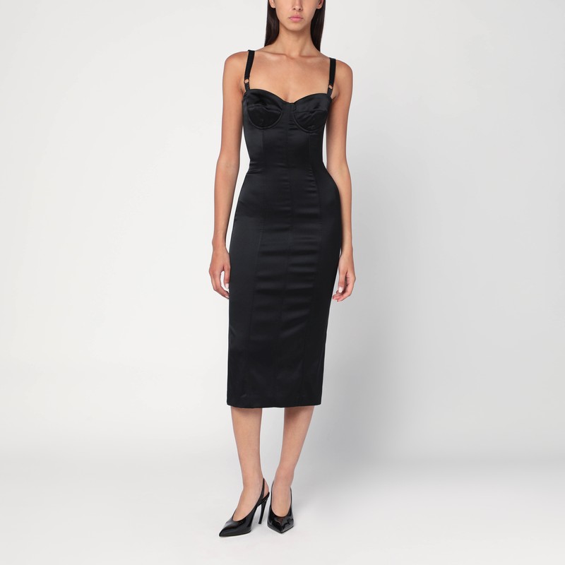 Black satin bustier dress