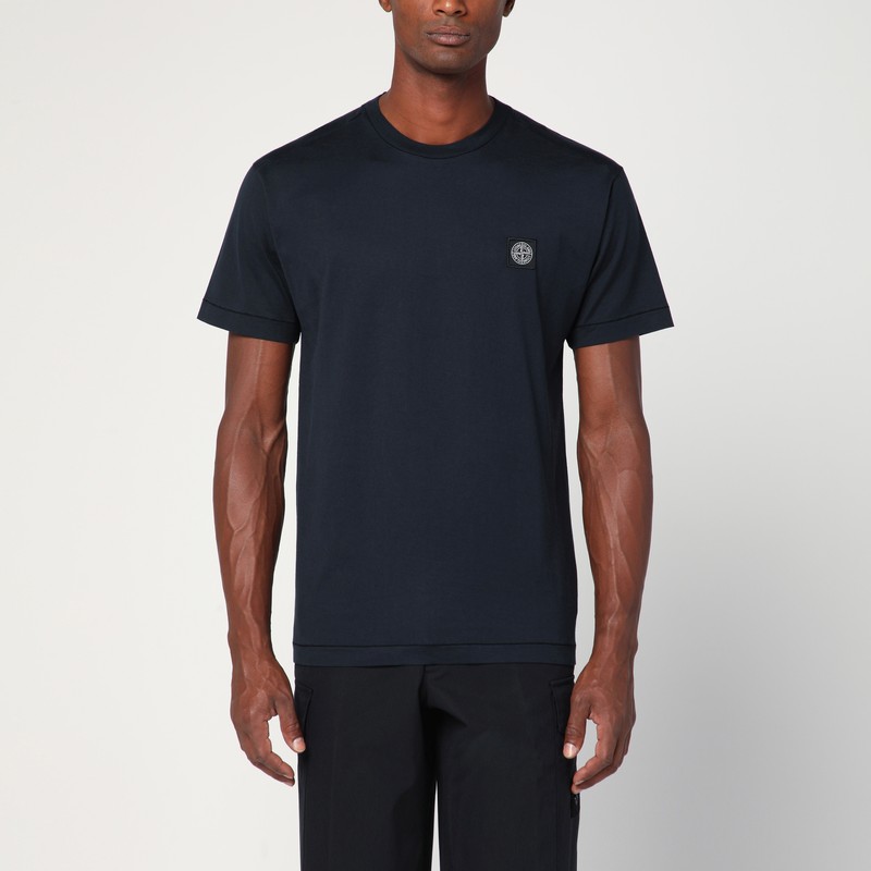 Navy blue cotton T-shirt with logo patch
