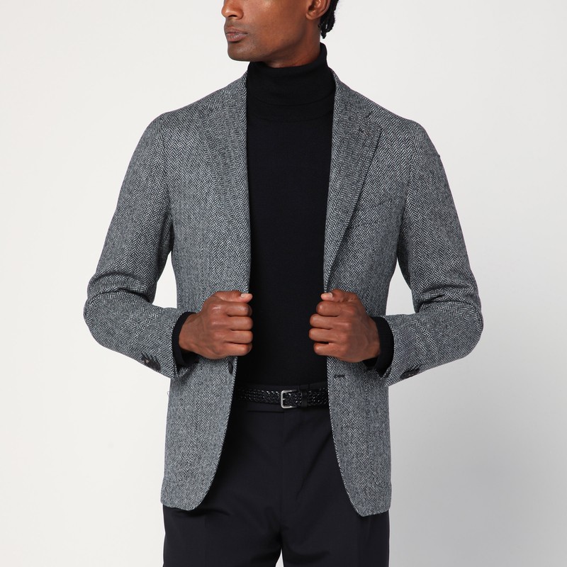Grey single-breasted jacket herringbone pattern