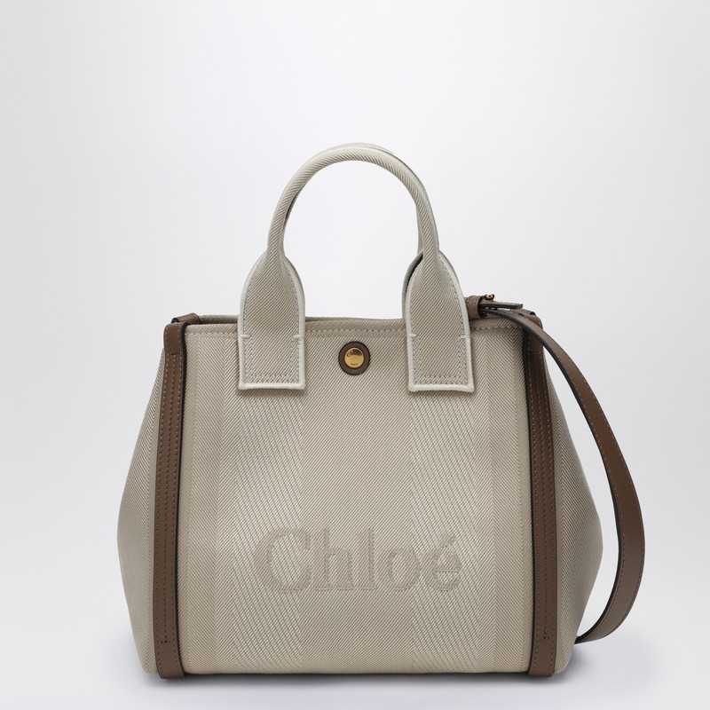 Carry Small tote bag in beige striped canvas