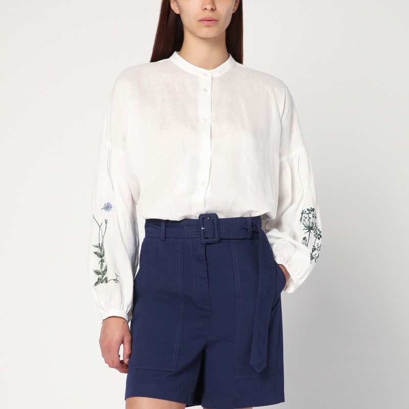 Ecru Mandarin-collar shirt in linen