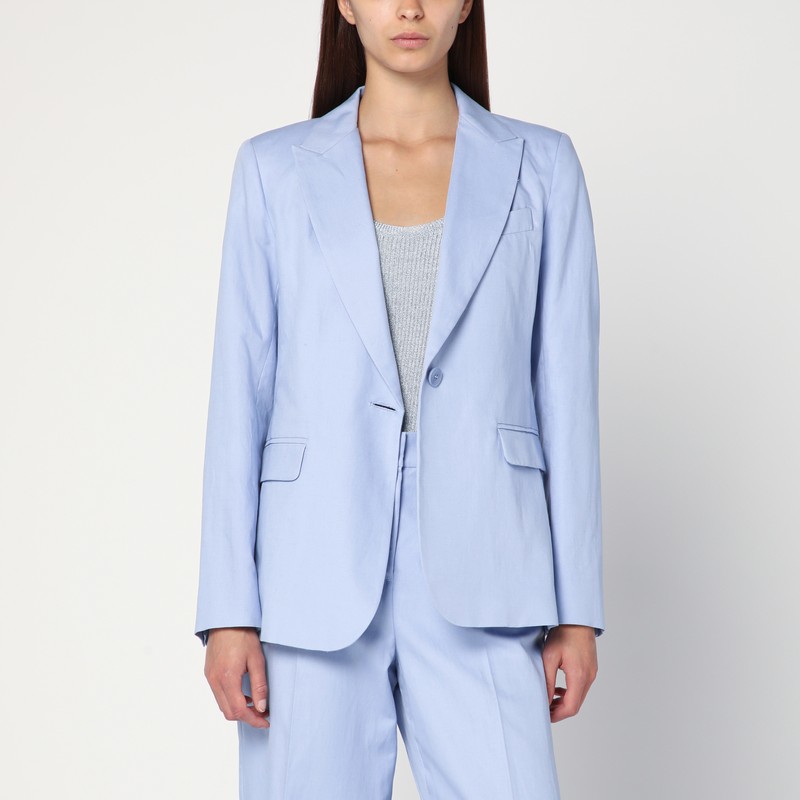 Light blue single-breasted jacket in cotton and linen