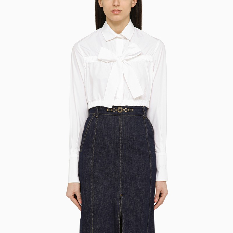 White cropped shirt with bow