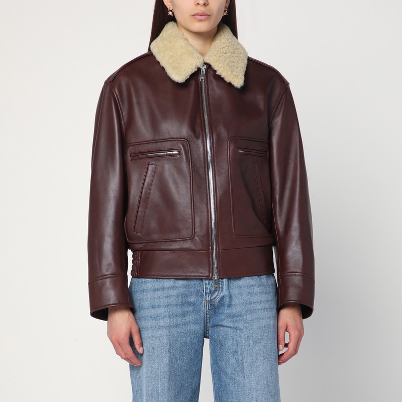 Leather jacket with shearling collar