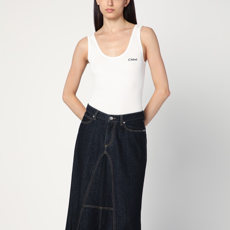 White ribbed tank top with logo