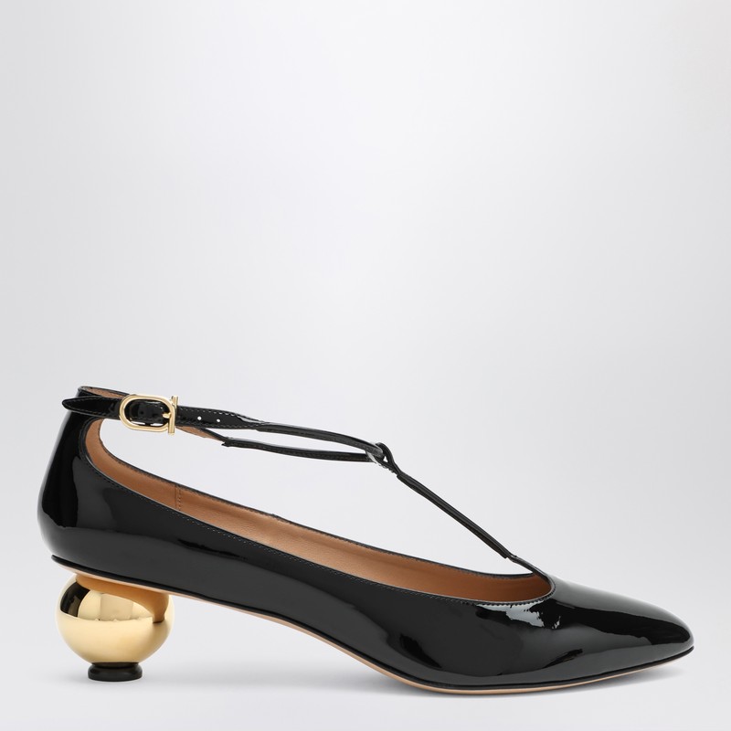 Black patent T-strap décolleté