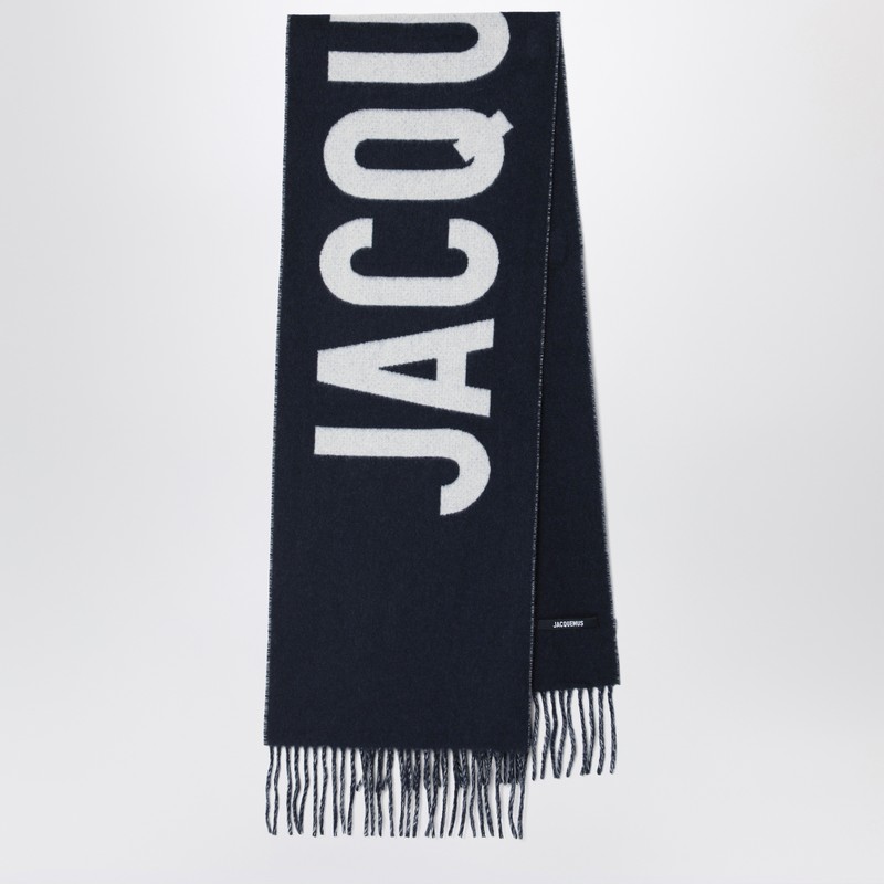 Navy blue wool scarf with logo