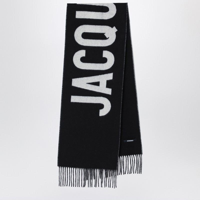 Black wool scarf with logo