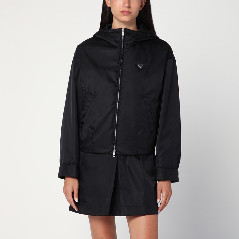 Black zip jacket in Re-Nylon