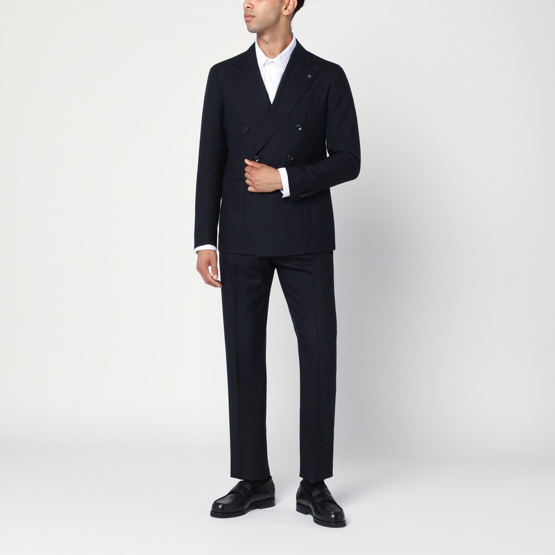 Double-breasted blue virgin wool suit