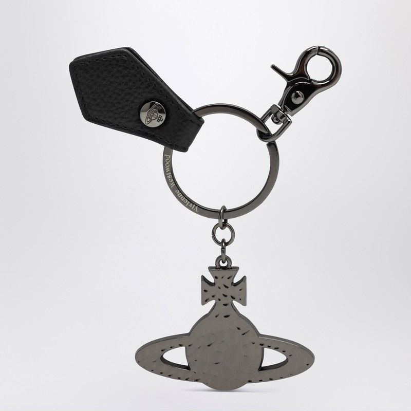 Black hammered metal Orb keychain