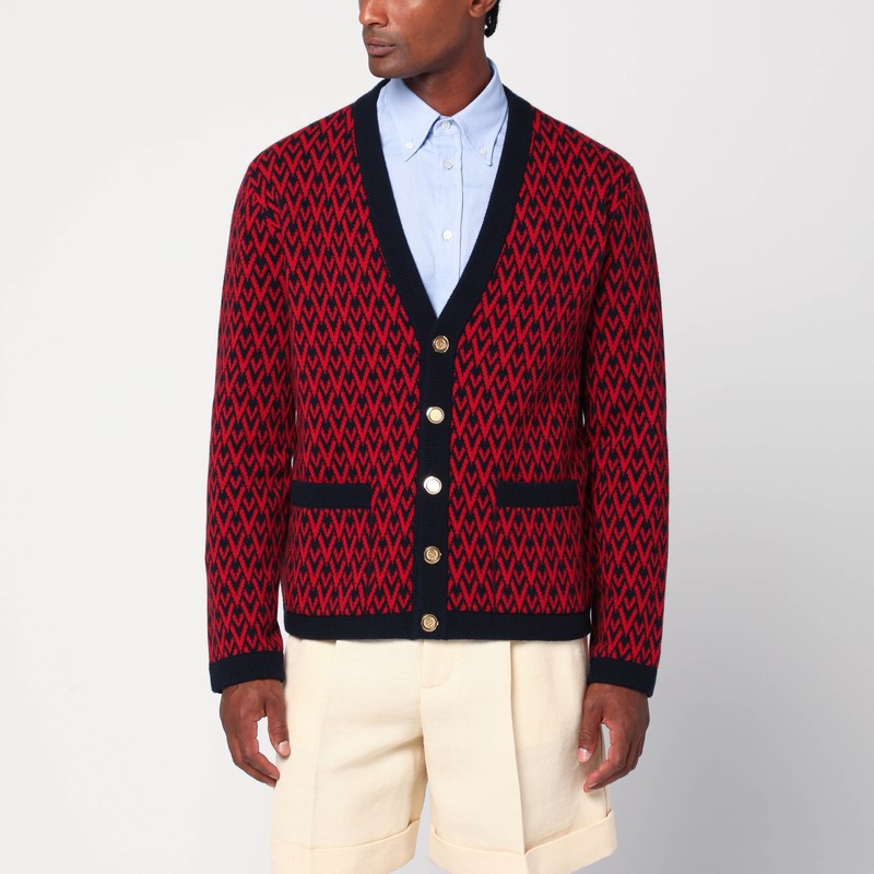 Jacquard patterned cardigan Toute la V red/navy blue