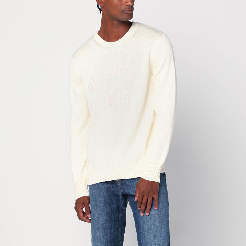 Sweater écru in cotton with logo