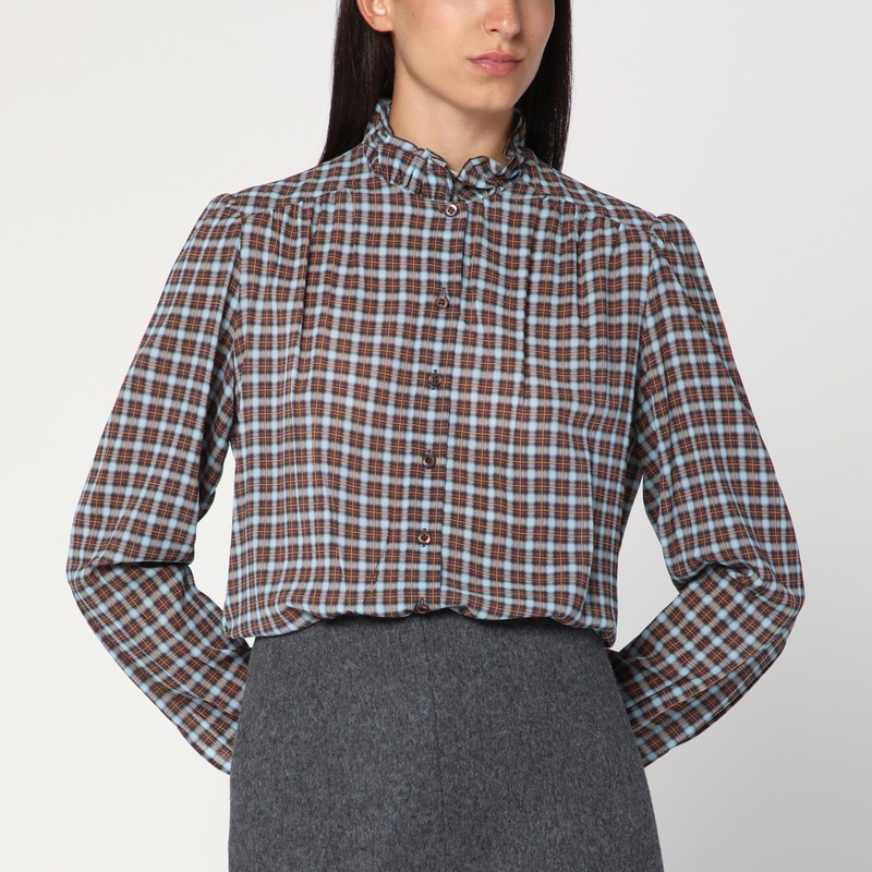 Check-patterned shirt turquoise/cocoa in silk blend