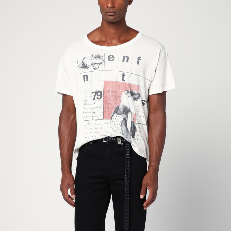 White vintage-effect T-shirt with logo print