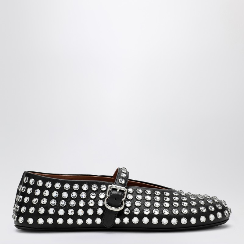 Black leather ballerina with crystals