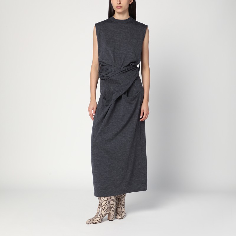 Gray dress in wool with crossover detail