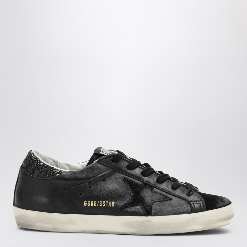 Super-star black low trainer with rhinestones