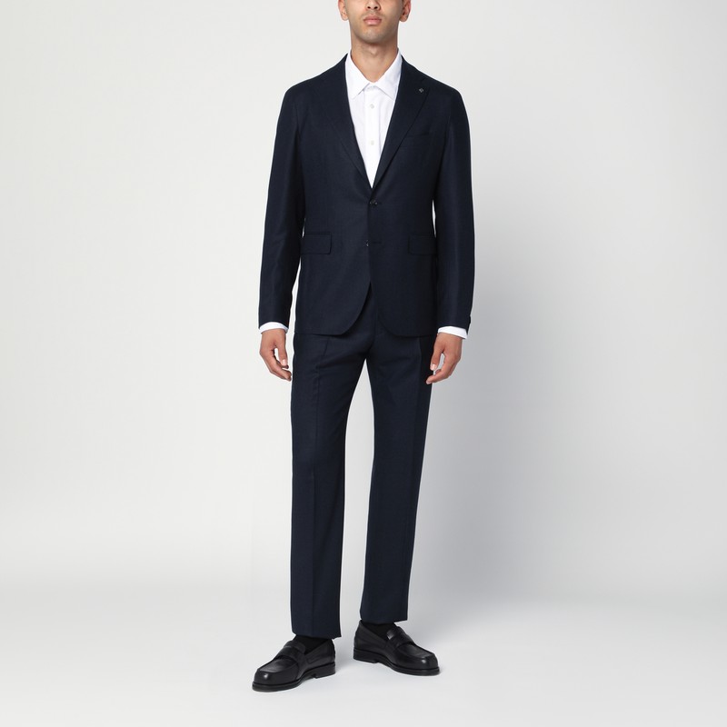 Single-breasted blue wool and cashmere suit